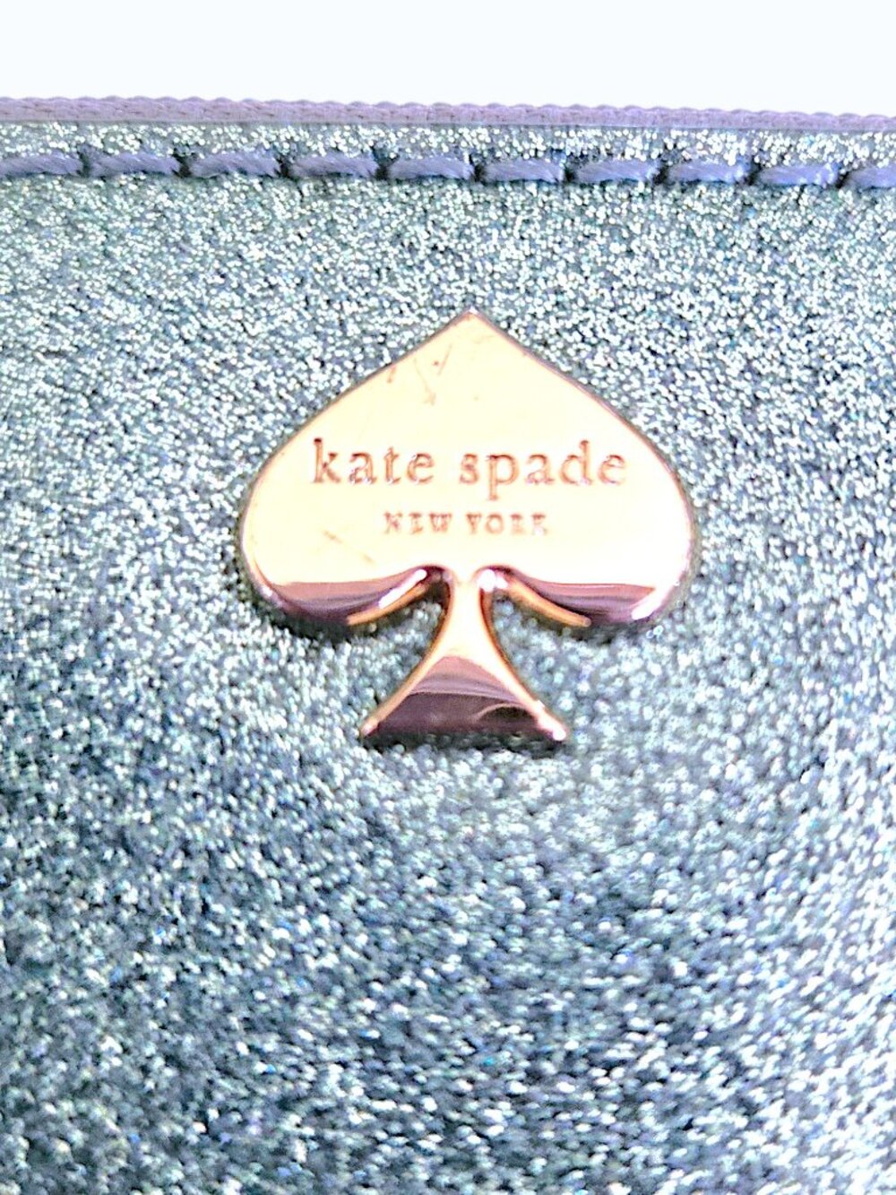 Kate Spade Bethann Glitter Bug Blue Wristlet Sparkle Zip Compact Wristlet Pouch - Picture 3 of 8